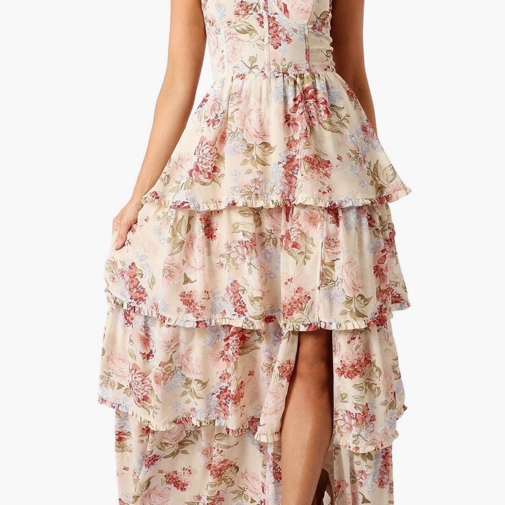 Petal & Pup Cream Maxi Dress with Pink Floral Print